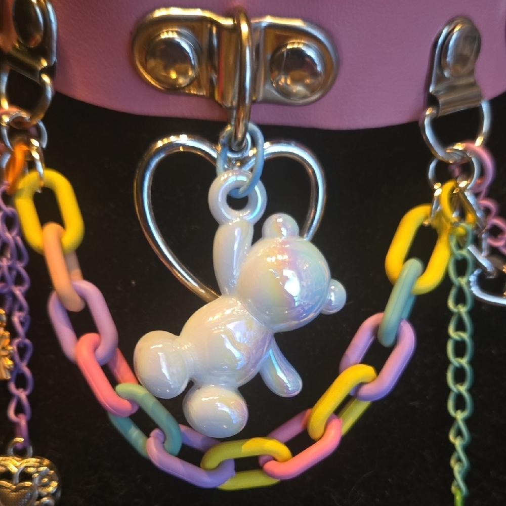 Pastel Bear Charm Necklace with Heart Accents - Picture 4 of 9